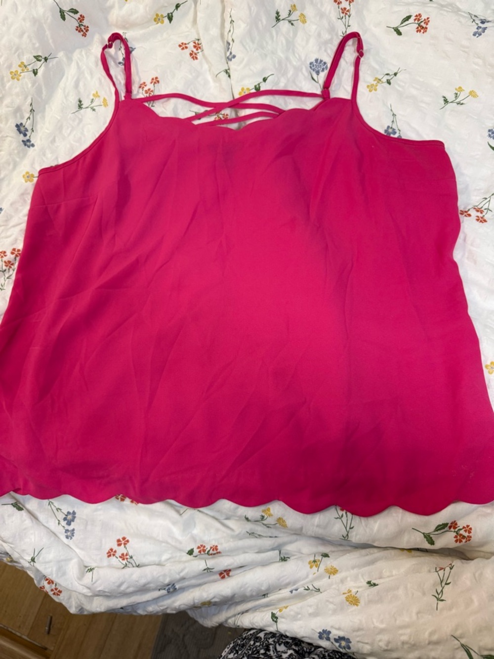 Fuchsia Scalloped-Hem, lined Strappy Cami